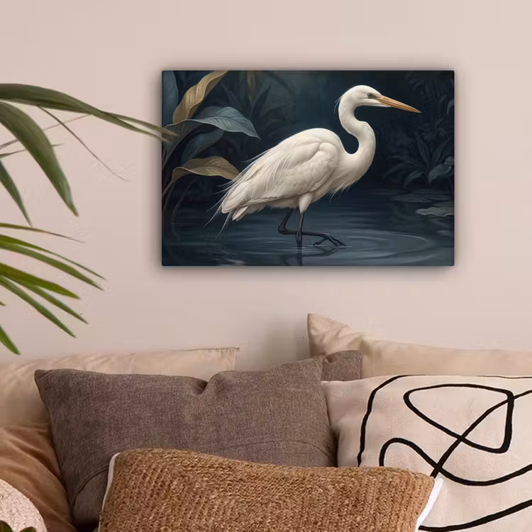 Reiger - Water - Natuur - Modern - Wit canvas 2cm klein -sfeer1