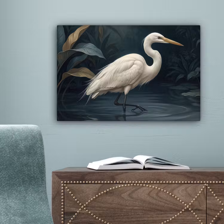 Reiger - Water - Natuur - Modern - Wit canvas 2cm klein -sfeer4