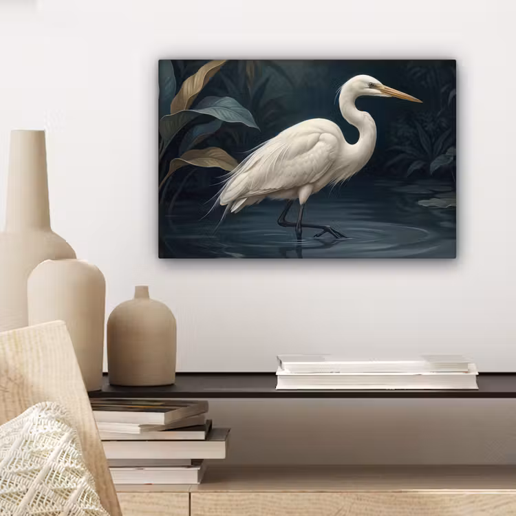 Reiger - Water - Natuur - Modern - Wit canvas 2cm klein -sfeer6