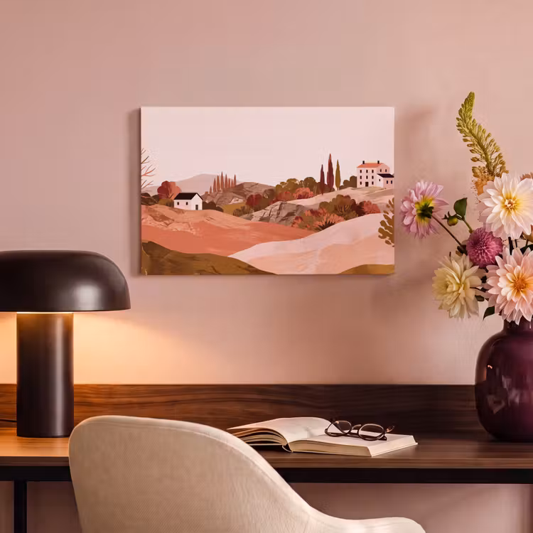 Heuvellandschap - Grafisch - Terracotta canvas 2cm klein -sfeer4