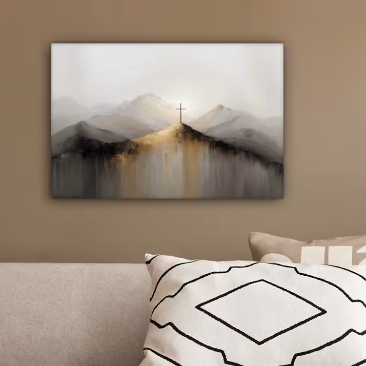 Heuvels - Abstract - Kruis - Christendom canvas 2cm klein -sfeer3