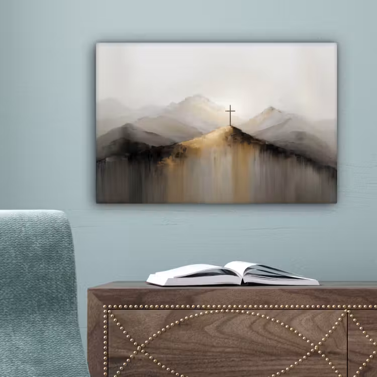 Heuvels - Abstract - Kruis - Christendom canvas 2cm klein -sfeer4