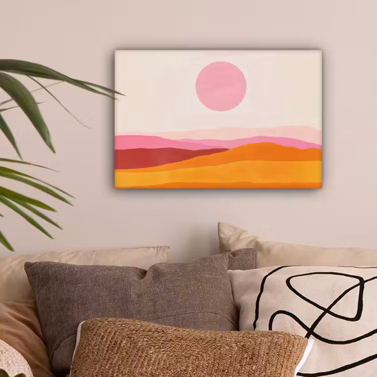 Heuvels - Oranje - Zon - Abstract canvas 2cm klein -sfeer1