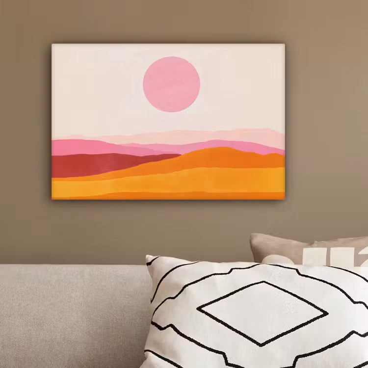 Heuvels - Oranje - Zon - Abstract canvas 2cm klein -sfeer3