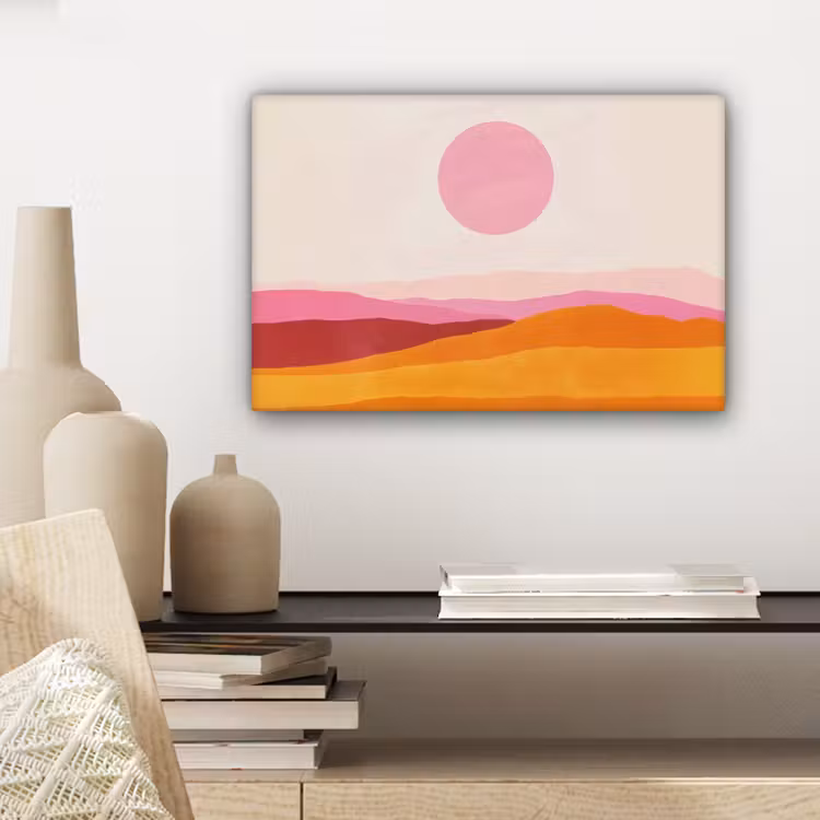 Heuvels - Oranje - Zon - Abstract canvas 2cm klein -sfeer6