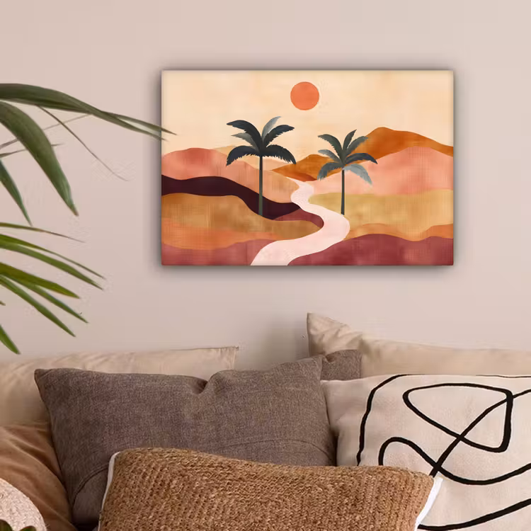 Heuvels - Palmbomen - Abstract canvas 2cm klein -sfeer1