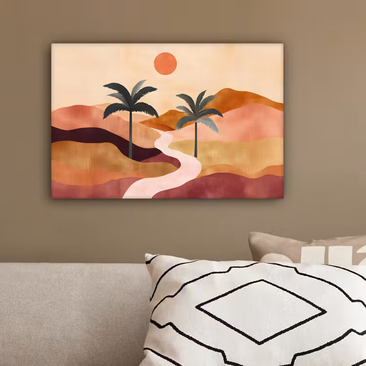 Heuvels - Palmbomen - Abstract canvas 2cm klein -sfeer3