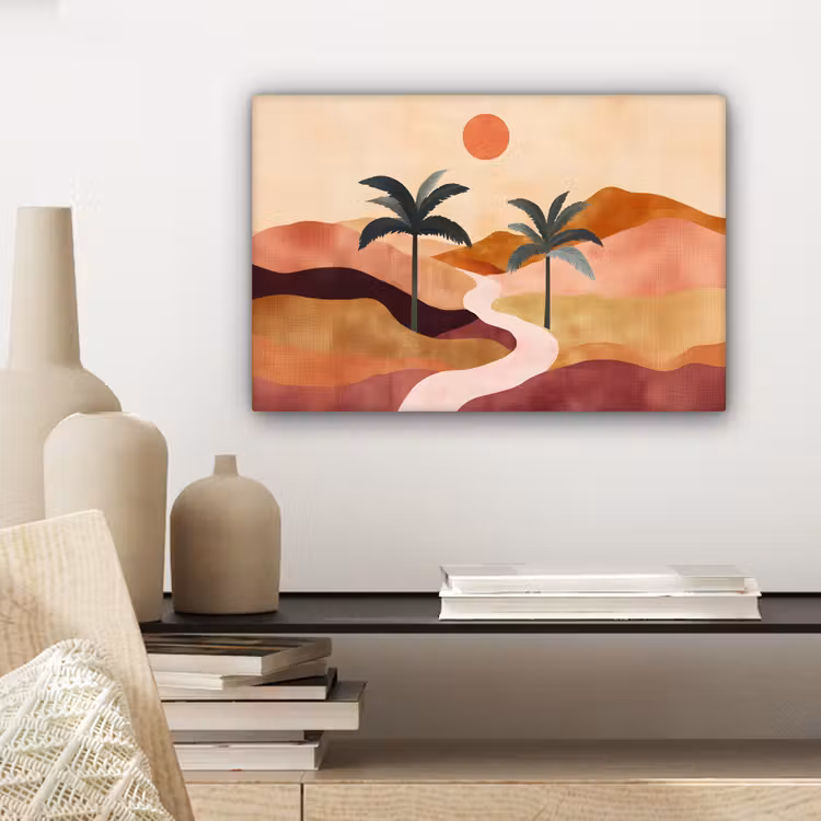 Heuvels - Palmbomen - Abstract canvas 2cm klein -sfeer6