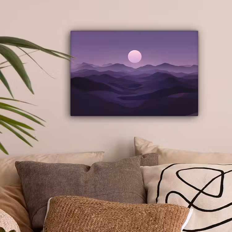 Heuvels - Paars - Mist - Zon canvas 2cm klein -sfeer1