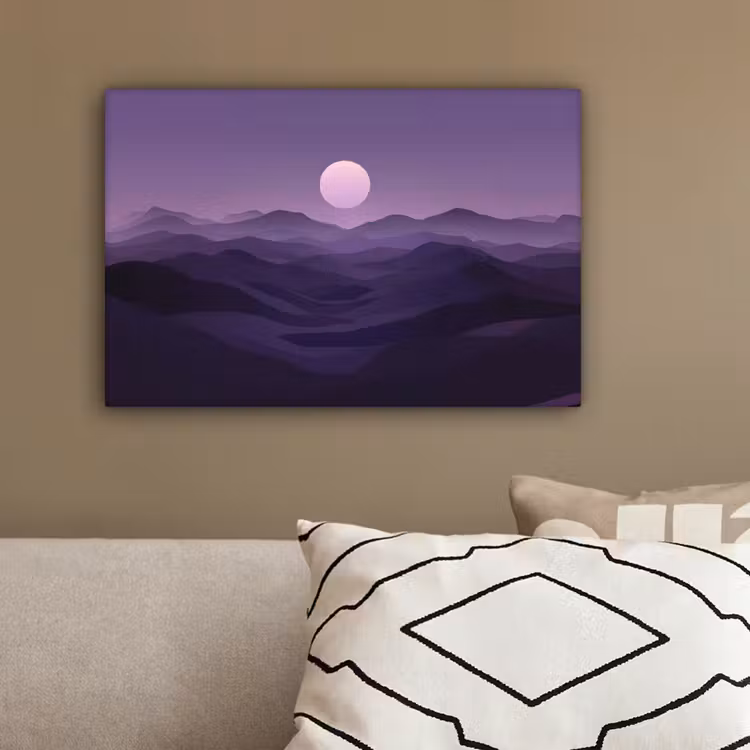 Heuvels - Paars - Mist - Zon canvas 2cm klein -sfeer3