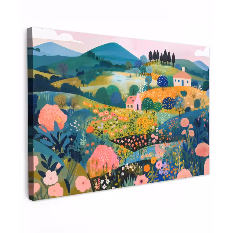 Heuvellandschap - Fantasierijk - Kleurcontrasten canvas 2cm klein -z3d