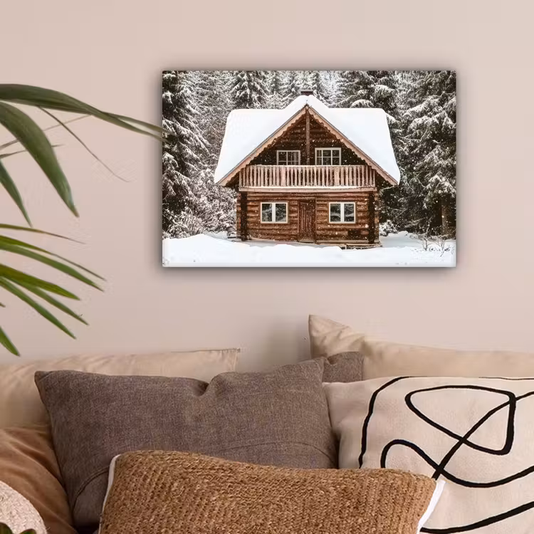 Huis - Bos - Winter - Natuur - Sneeuw canvas 2cm klein -sfeer1