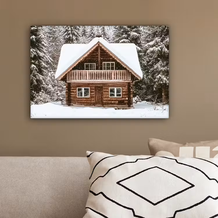 Huis - Bos - Winter - Natuur - Sneeuw canvas 2cm klein -sfeer3