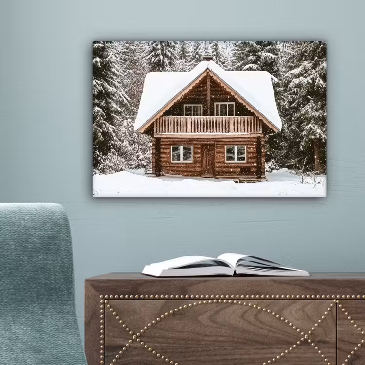 Huis - Bos - Winter - Natuur - Sneeuw canvas 2cm klein -sfeer4