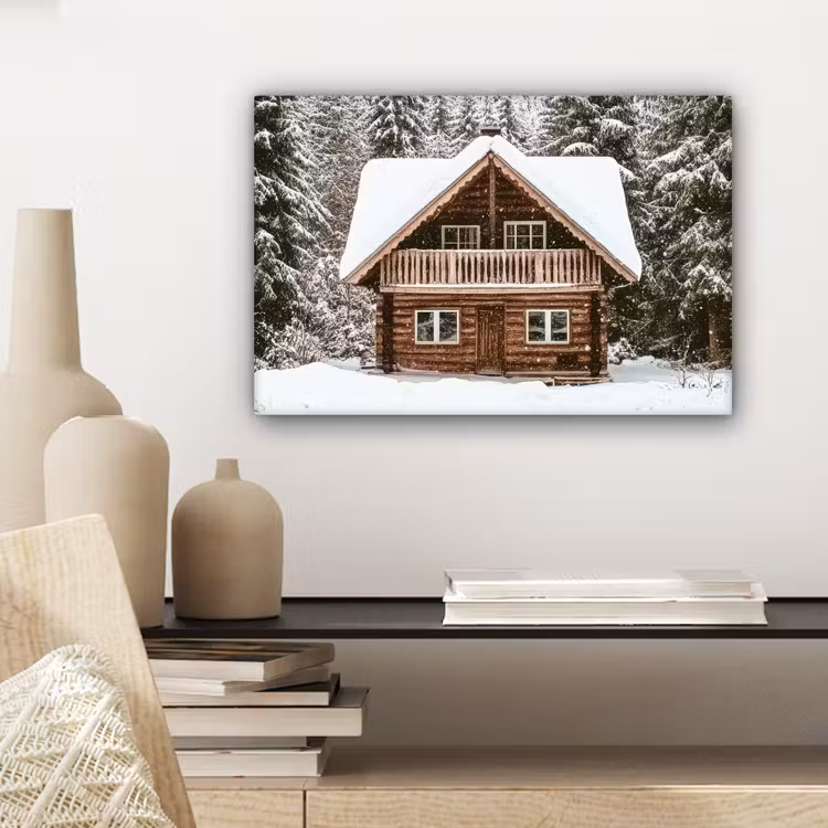 Huis - Bos - Winter - Natuur - Sneeuw canvas 2cm klein -sfeer6