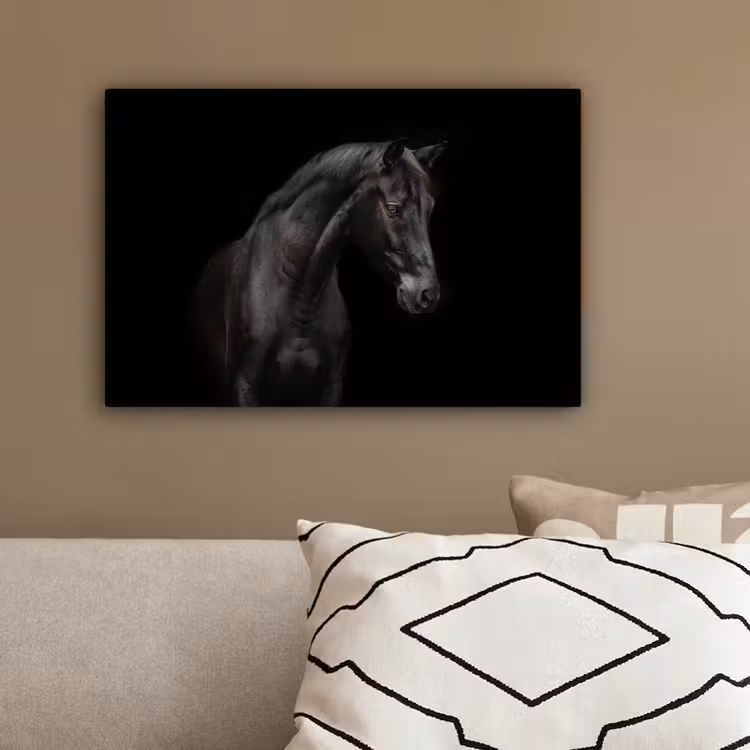 Paard - Dieren - Zwart - Portret canvas 2cm klein -sfeer3