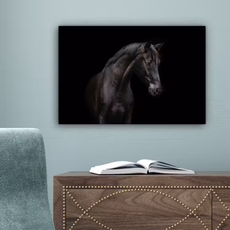 Paard - Dieren - Zwart - Portret canvas 2cm klein -sfeer4