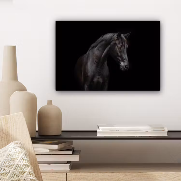 Paard - Dieren - Zwart - Portret canvas 2cm klein -sfeer6
