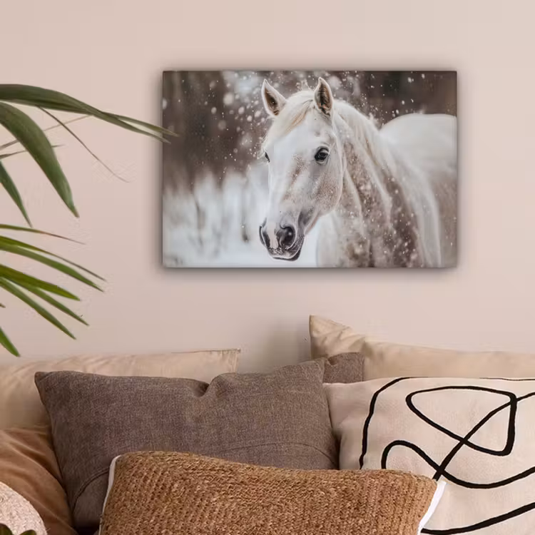 Paard - Wit - Winter - Natuur - Sneeuw - Dieren canvas 2cm klein -sfeer1
