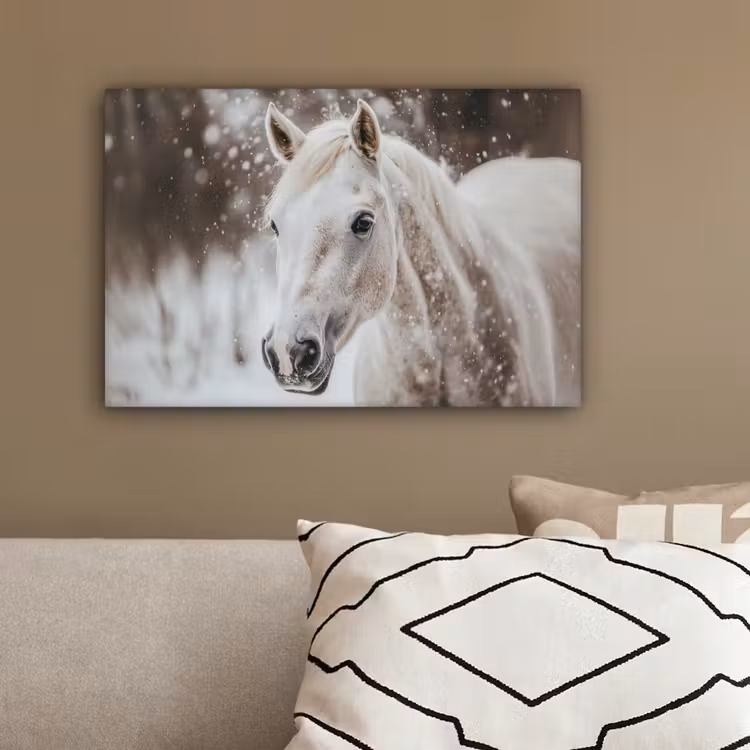 Paard - Wit - Winter - Natuur - Sneeuw - Dieren canvas 2cm klein -sfeer3