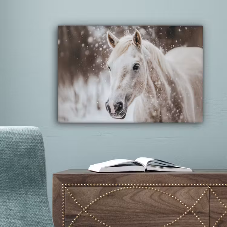 Paard - Wit - Winter - Natuur - Sneeuw - Dieren canvas 2cm klein -sfeer4