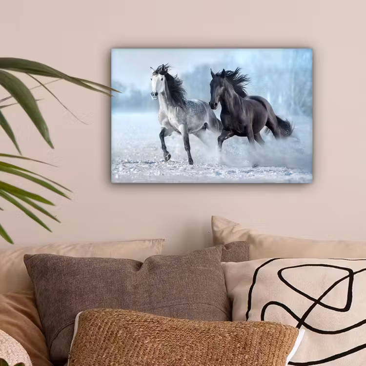 Paarden - Winter - Dieren - Natuur - Sneeuw canvas 2cm klein -sfeer1