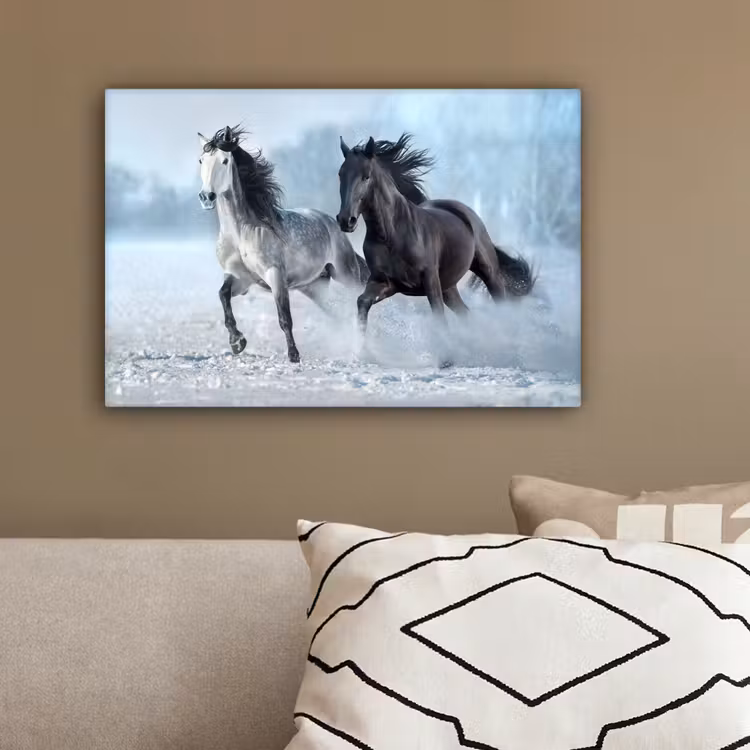 Paarden - Winter - Dieren - Natuur - Sneeuw canvas 2cm klein -sfeer3