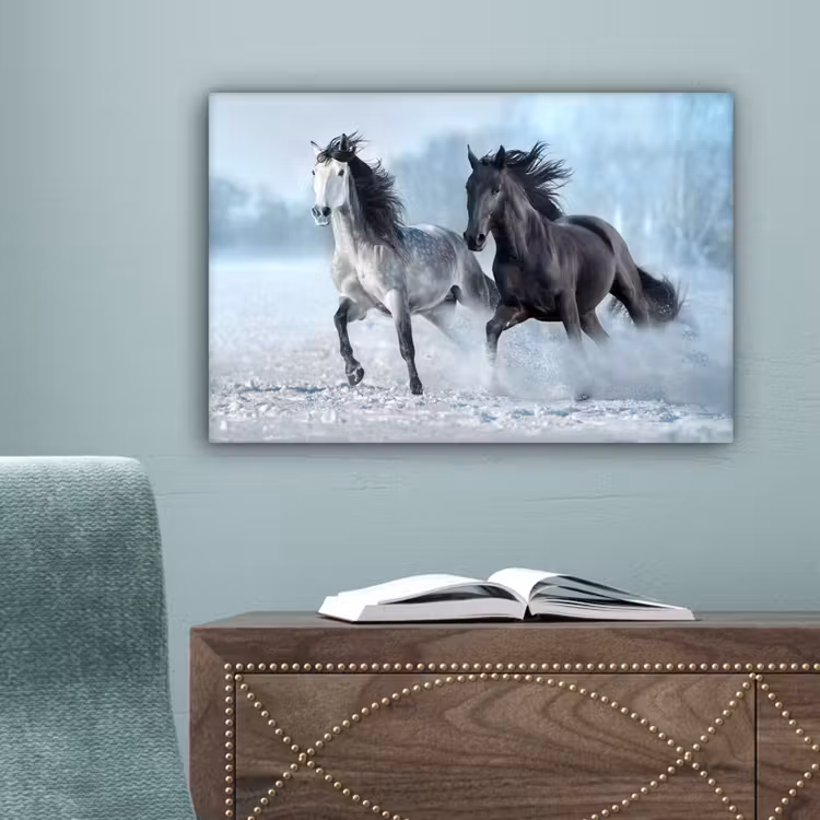 Paarden - Winter - Dieren - Natuur - Sneeuw canvas 2cm klein -sfeer4