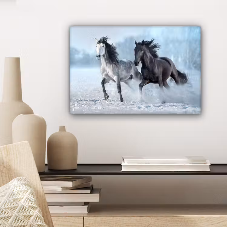 Paarden - Winter - Dieren - Natuur - Sneeuw canvas 2cm klein -sfeer6