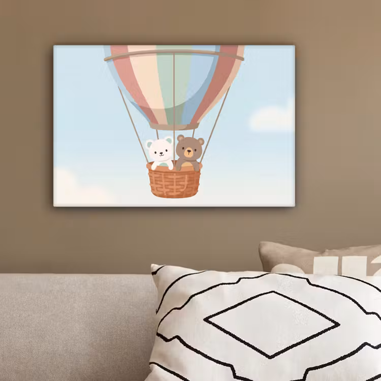 Luchtballon - Beren - Pastel canvas 2cm klein -sfeer3