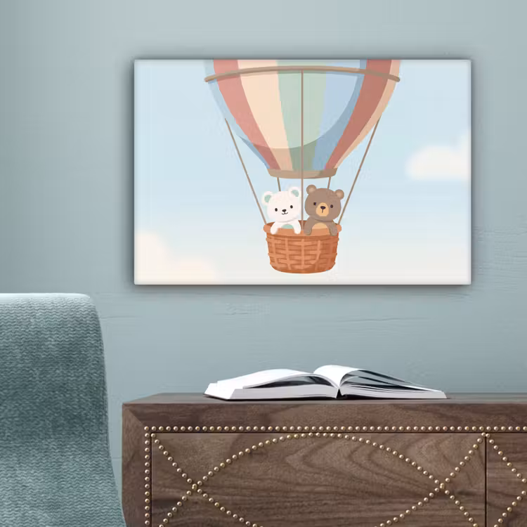 Luchtballon - Beren - Pastel canvas 2cm klein -sfeer4