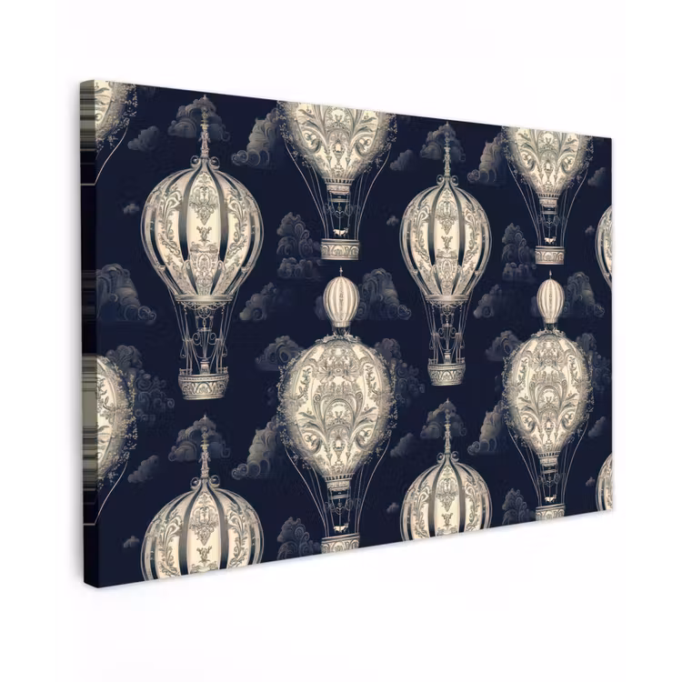 Luchtballonnen - Wolken - Patroon - Donkerblauw canvas 2cm klein 34 -z3d