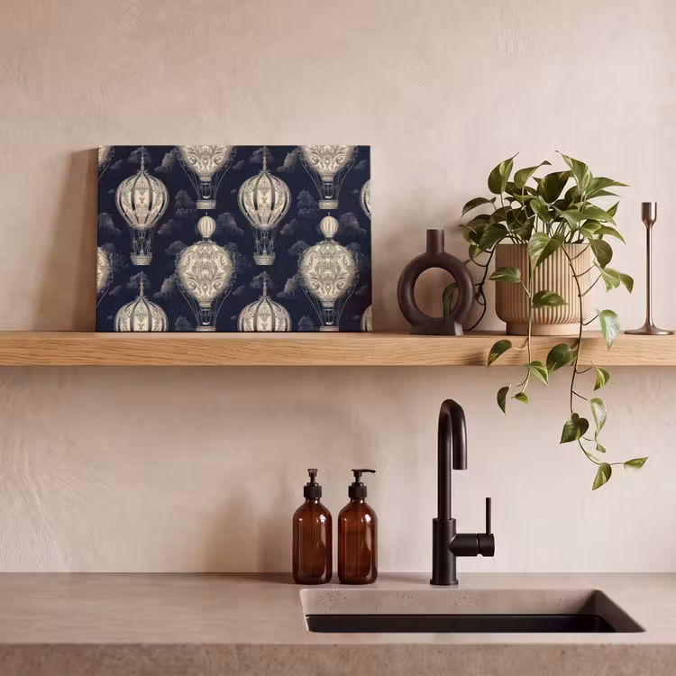 Luchtballonnen - Wolken - Patroon - Donkerblauw canvas 2cm klein 34 -sfeer3