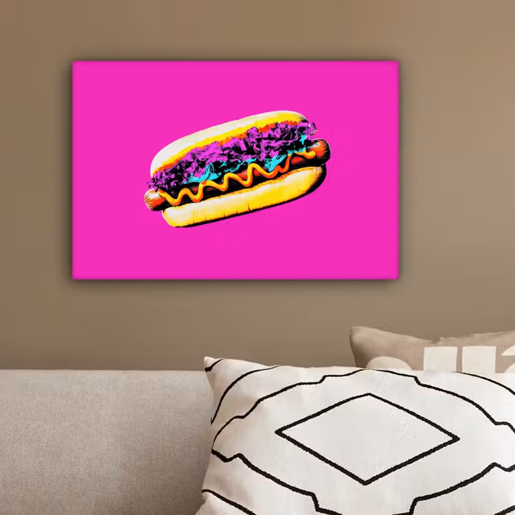 Hotdog - Roze - Retro canvas 2cm klein -sfeer3