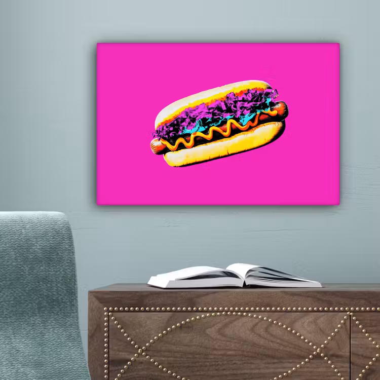 Hotdog - Roze - Retro canvas 2cm klein -sfeer4