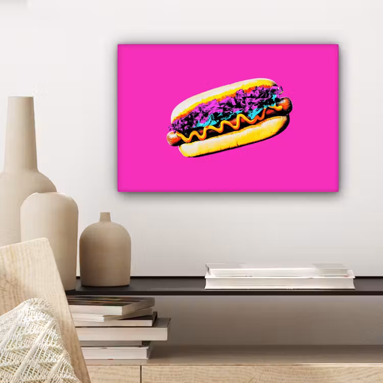 Hotdog - Roze - Retro canvas 2cm klein -sfeer6
