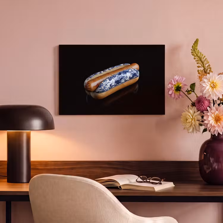 Hotdog - Porselein - Delfts blauw - Eten canvas 2cm klein -sfeer4