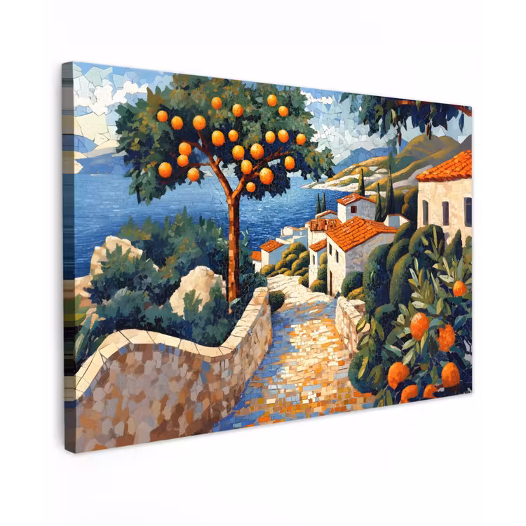 Huizen - Mozaïek - Sinaasappelbomen - Zee canvas 2cm klein -z3d