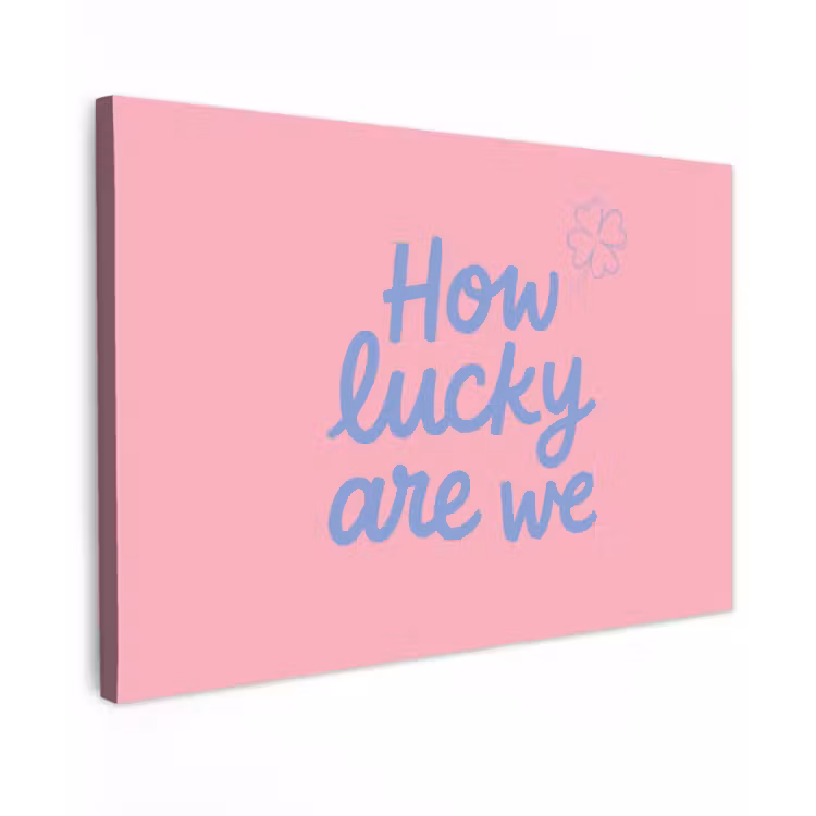 How lucky are we - Klavervier - Roze - Blauw canvas 2cm klein -z3d