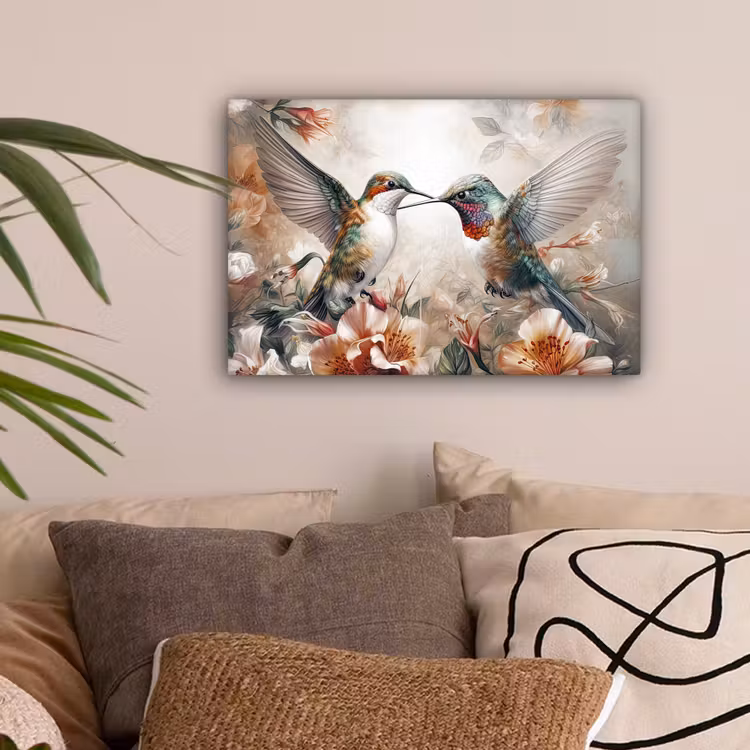 Kolibrie - Vogels - Bloemen - Natuur canvas 2cm klein -sfeer1