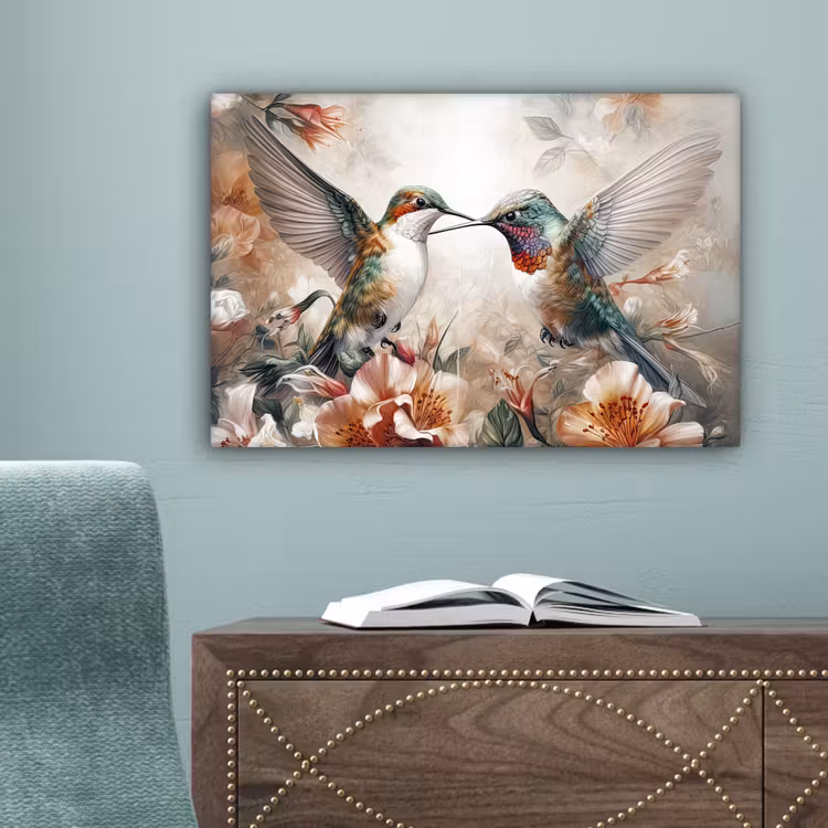 Kolibrie - Vogels - Bloemen - Natuur canvas 2cm klein -sfeer4