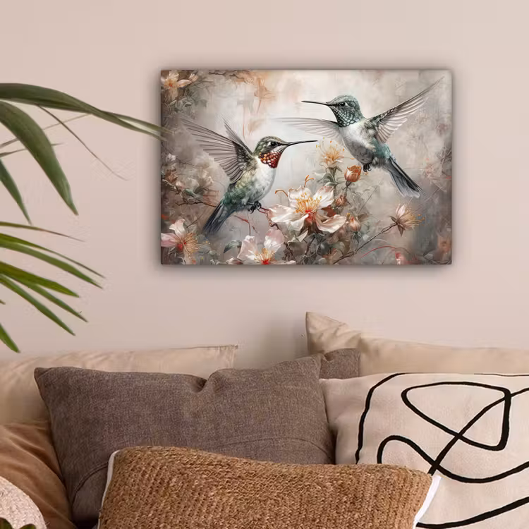 Kolibrie - Vogels - Bloemen - Planten canvas 2cm klein -sfeer1