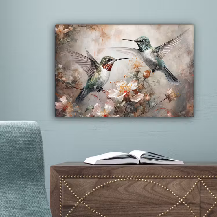 Kolibrie - Vogels - Bloemen - Planten canvas 2cm klein -sfeer4