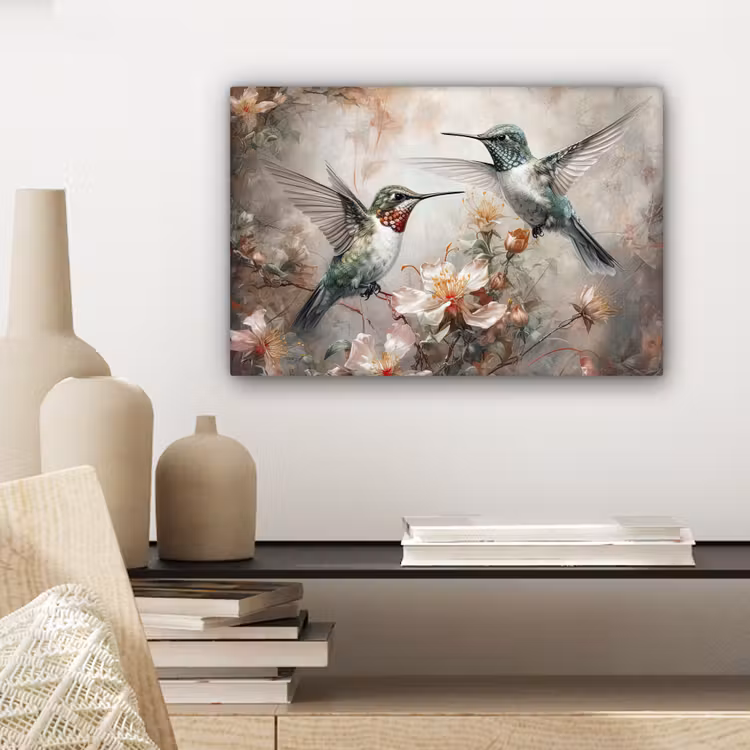 Kolibrie - Vogels - Bloemen - Planten canvas 2cm klein -sfeer6
