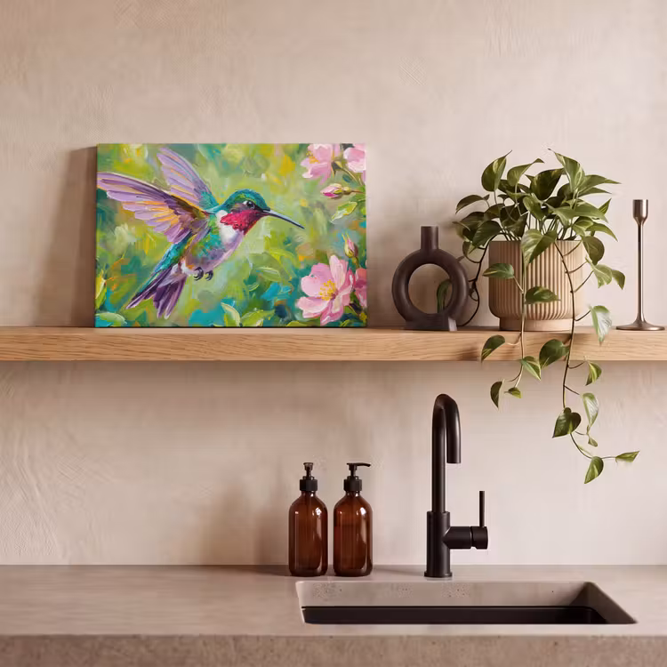 Kolibrie - Bloemen - Natuur - Kleurrijk canvas 2cm klein -sfeer3