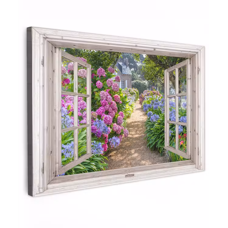 Hortensia - Doorkijk - Bloemen - Zomer - Paars - Pad canvas 2cm klein -z3d