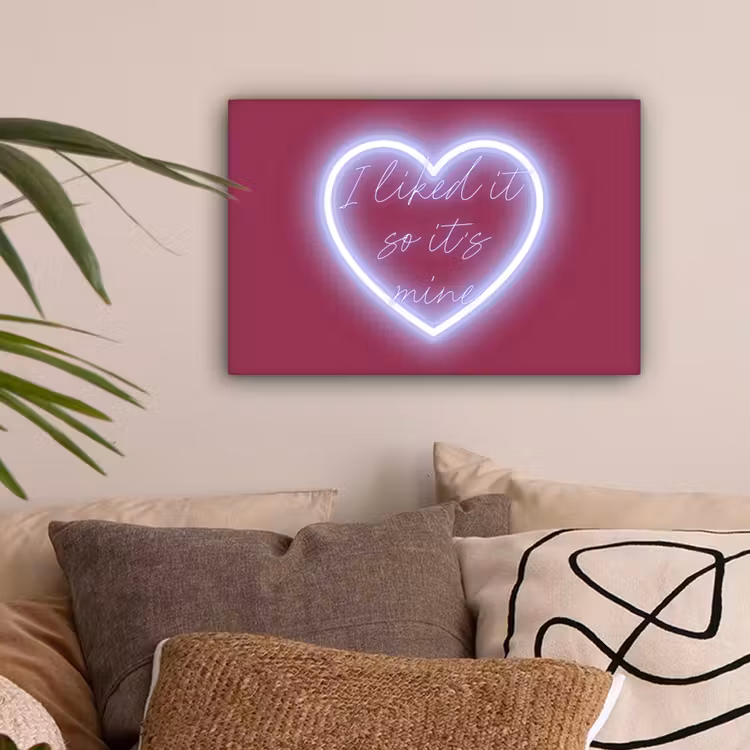I liked it so it's mine - Neon hart - Roze canvas 2cm klein -sfeer1
