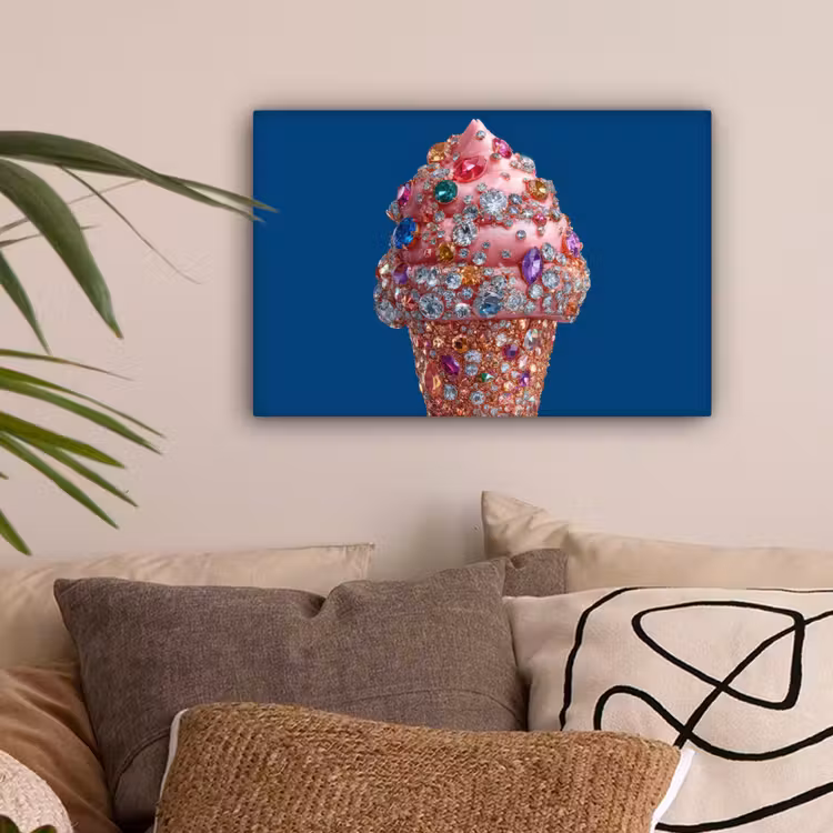 Ijsje - Hoorntje - Steentjes - Blauw canvas 2cm klein -sfeer1