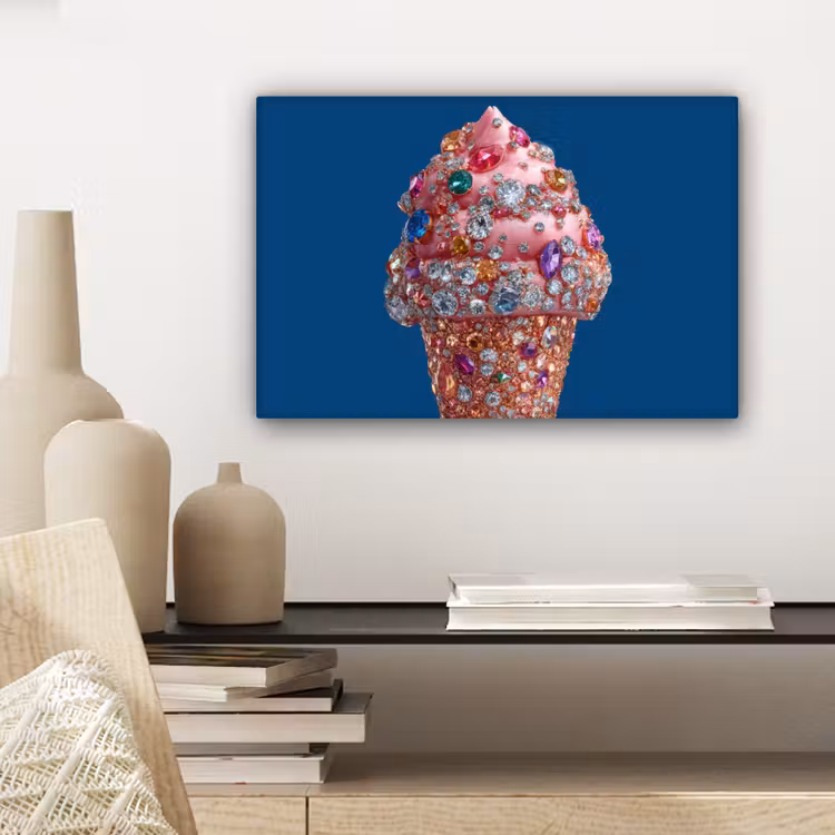 Ijsje - Hoorntje - Steentjes - Blauw canvas 2cm klein -sfeer6