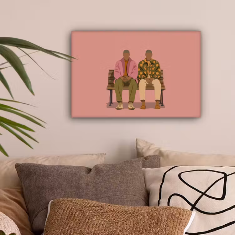 Illustratie - Bankje - Personen - Minimalistisch canvas 2cm klein -sfeer1